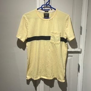 Abercrombie Yellow Muscle Pocket Tee with Dark Navy Blue Stripe